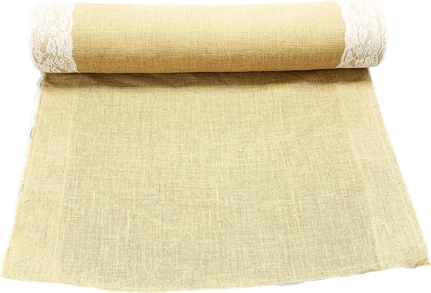 AAYU Premium Rustic Burlap Wedding Aisle Runner 5 Inch Ivory Trim 40x50 Ft Jute Table Roll