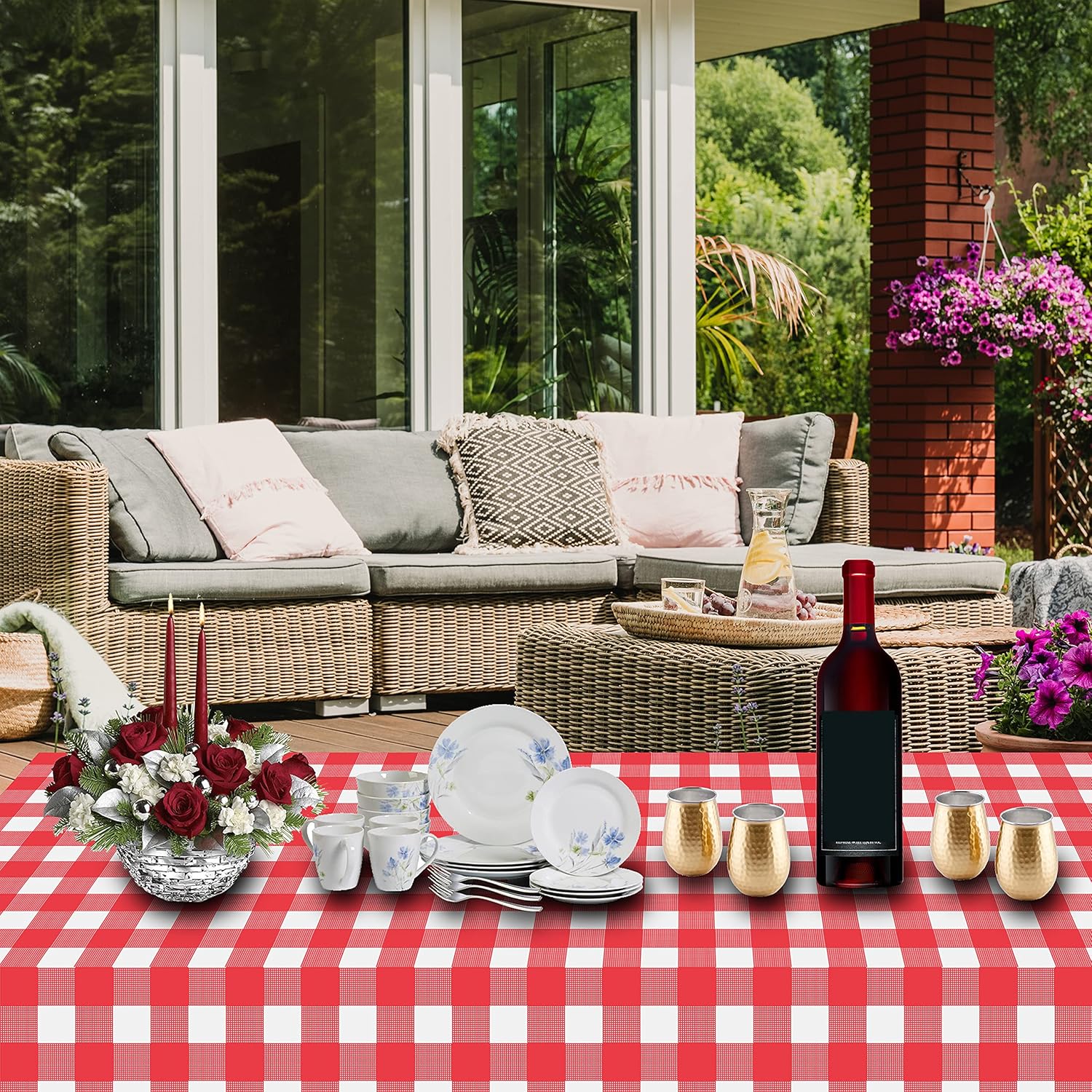 Childom 3 Pack Red White Checkered Tablecloths 54x108 Inches Disposable Plastic for Events and Parties